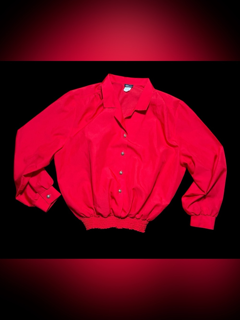 80’s Working Girl Bright Red Button-Front Blouse